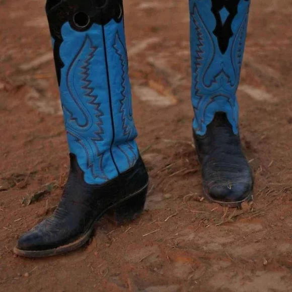 Panhandle Slim Black Blue BUCKAROO Boots marked 8.5B fit like 9 VINTAGE - Picture 4 of 5